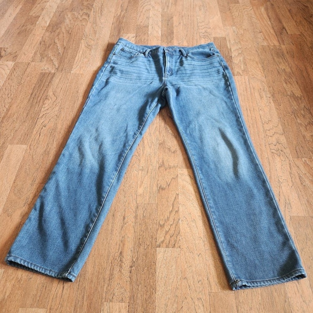 Eddie Bauer Women 16 Flannel Lined Straight Leg Jeans Medium Wash Blue Plaid 568